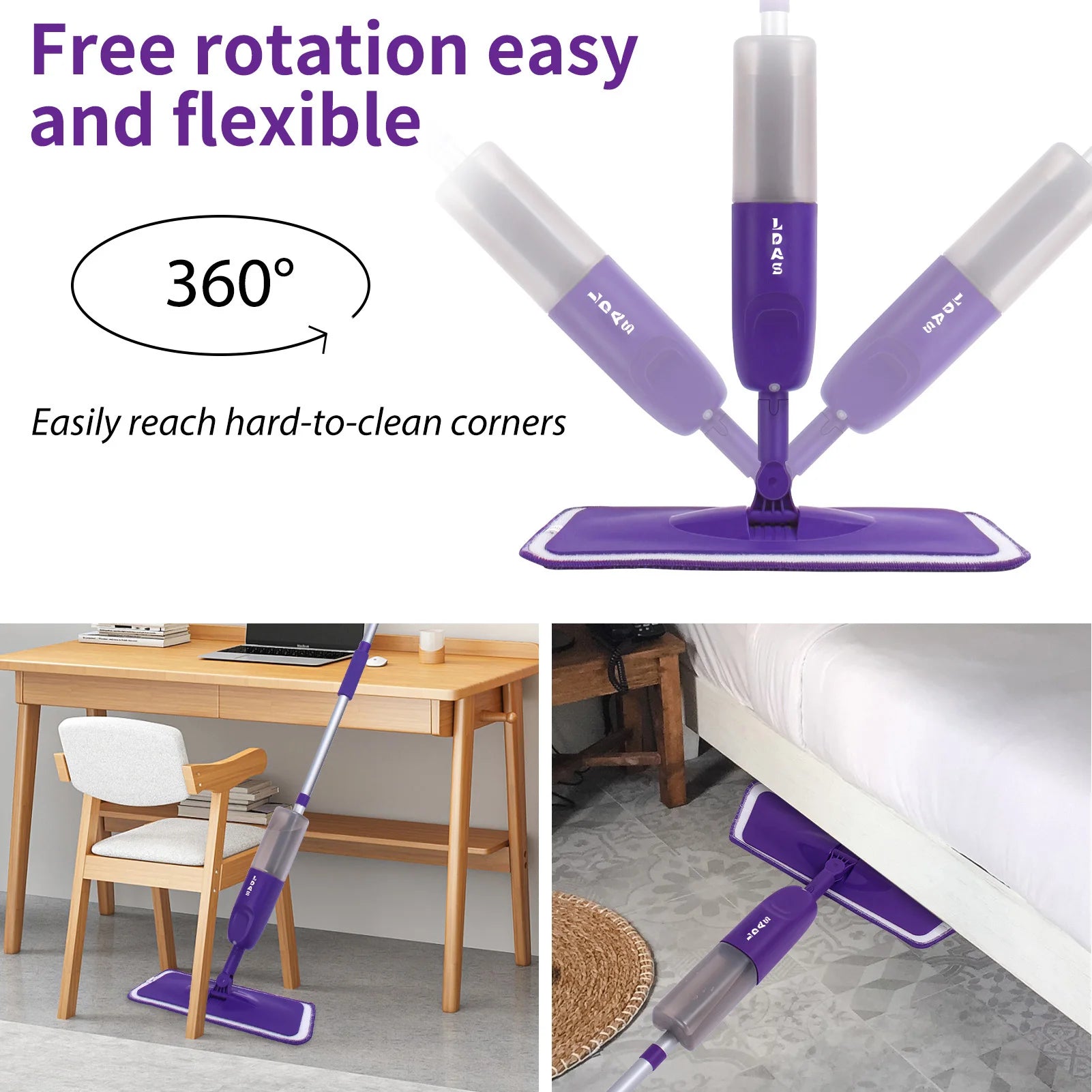 Washable pads for Swiffer  Power Mop  Spray Mop, 500ml Bottle, 3 Microfiber Mop Pads, Scraper, Mop Clip, Wet and Dry Use, Flat Floor Cleaning Mop