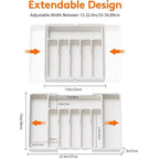 Extendable design with adjustable width measurement on a white background

