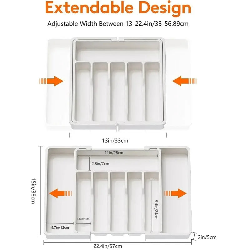 Extendable design with adjustable width measurement on a white background

