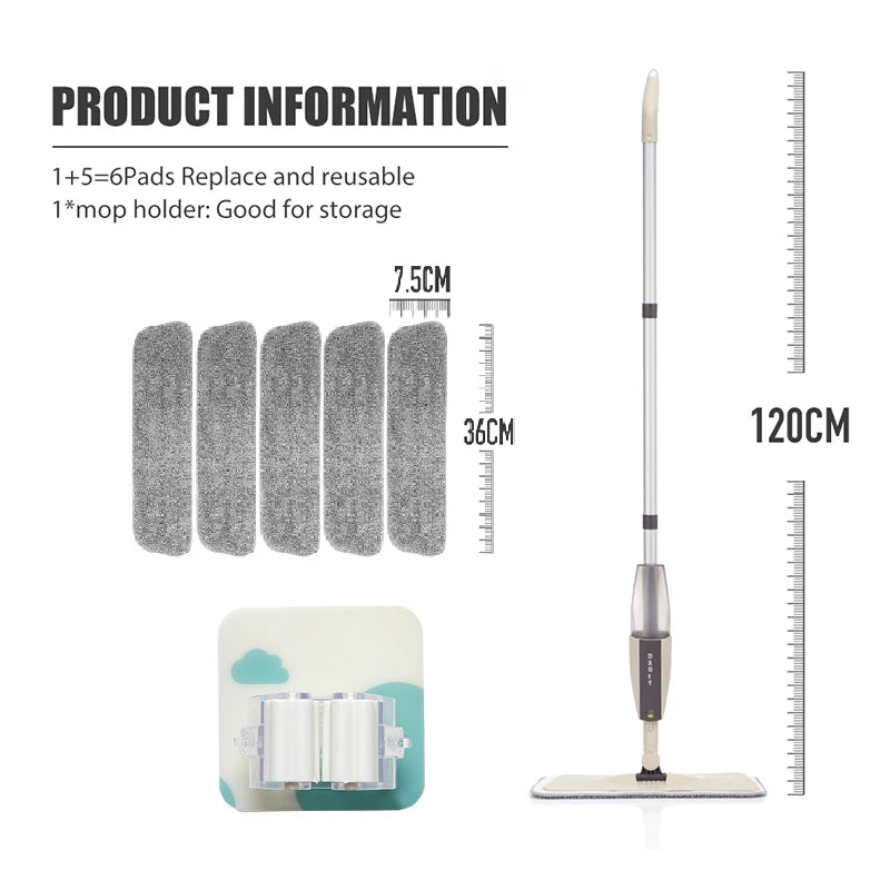Spray Floor Mop with Pads Handle Mop for Home Kitchen Laminate Wood Ceramic Tiles.