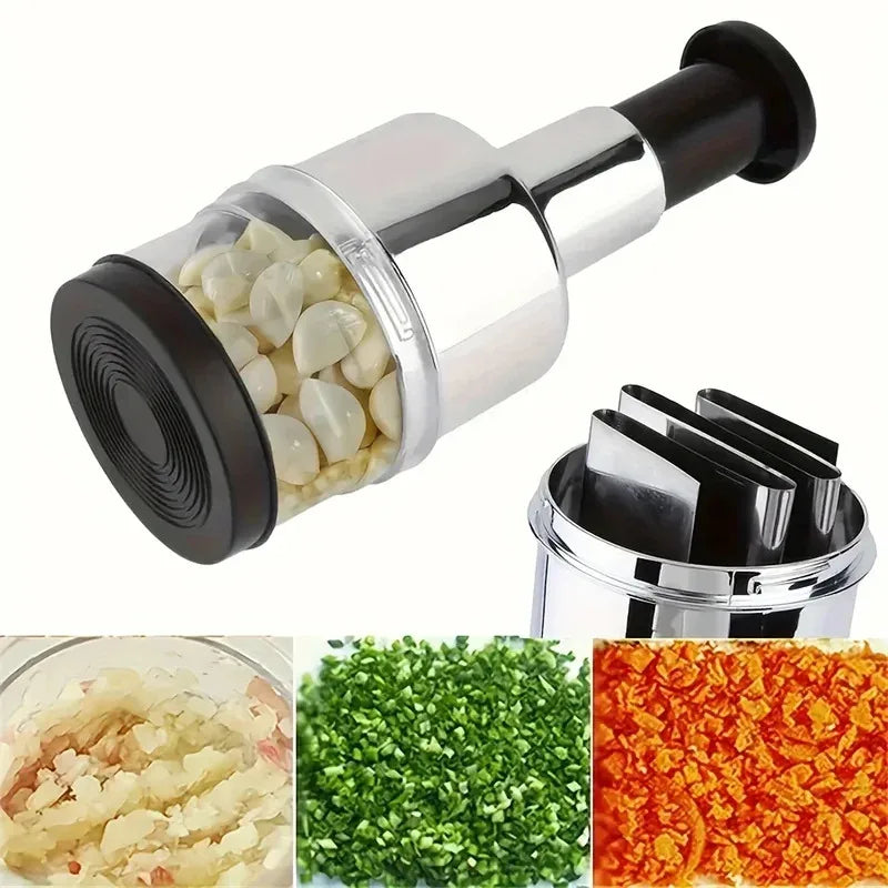 Hand Press Garlic Cutter Chopper Onion Nuts Cutter Vegetable Food Chopper with Storage Container