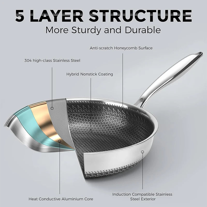 28 30 cm Wok Pan Hybrid Nonstick Frying Pan with Glass Lid Non-toxic Stainless Steel Sauté Pan Skillet Deep Woks Pan