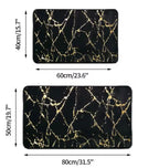 Two rectangular black mats with a gold marble vein pattern, shown with dimension labels indicating 60cm by 40cm and 80cm by 50cm sizes on a white background.

