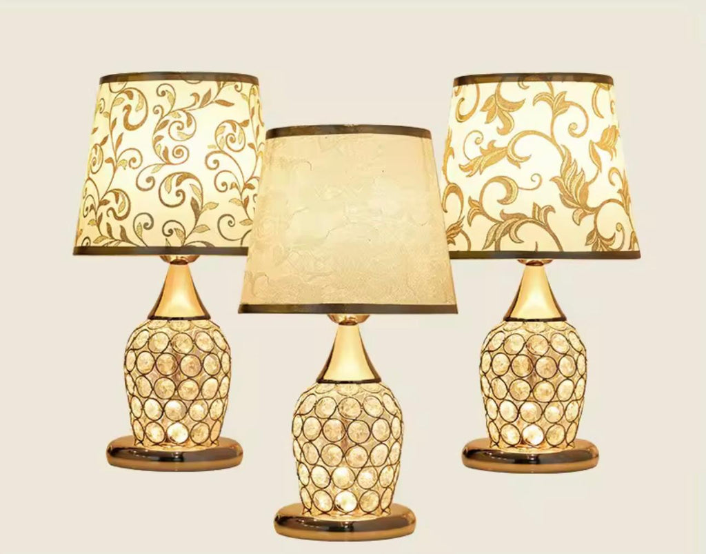 decorative table lamps with gold-toned bases 
