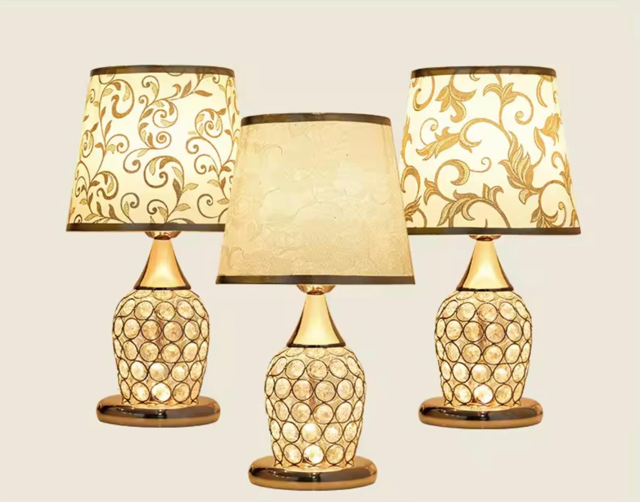 decorative table lamps with gold-toned bases 
