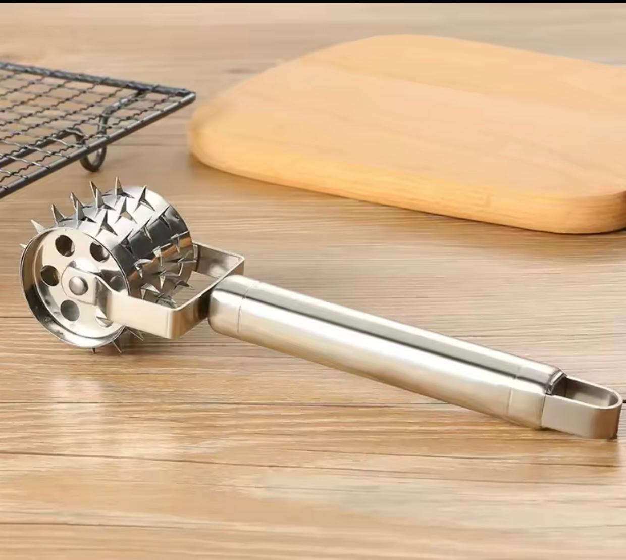 stainless steel meat roller tool with a long handle