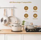 Premium Non-Stick Granite Cookware Set – Pots and Pans with Induction Bottom and Stay-Cool Wood Grain Handles