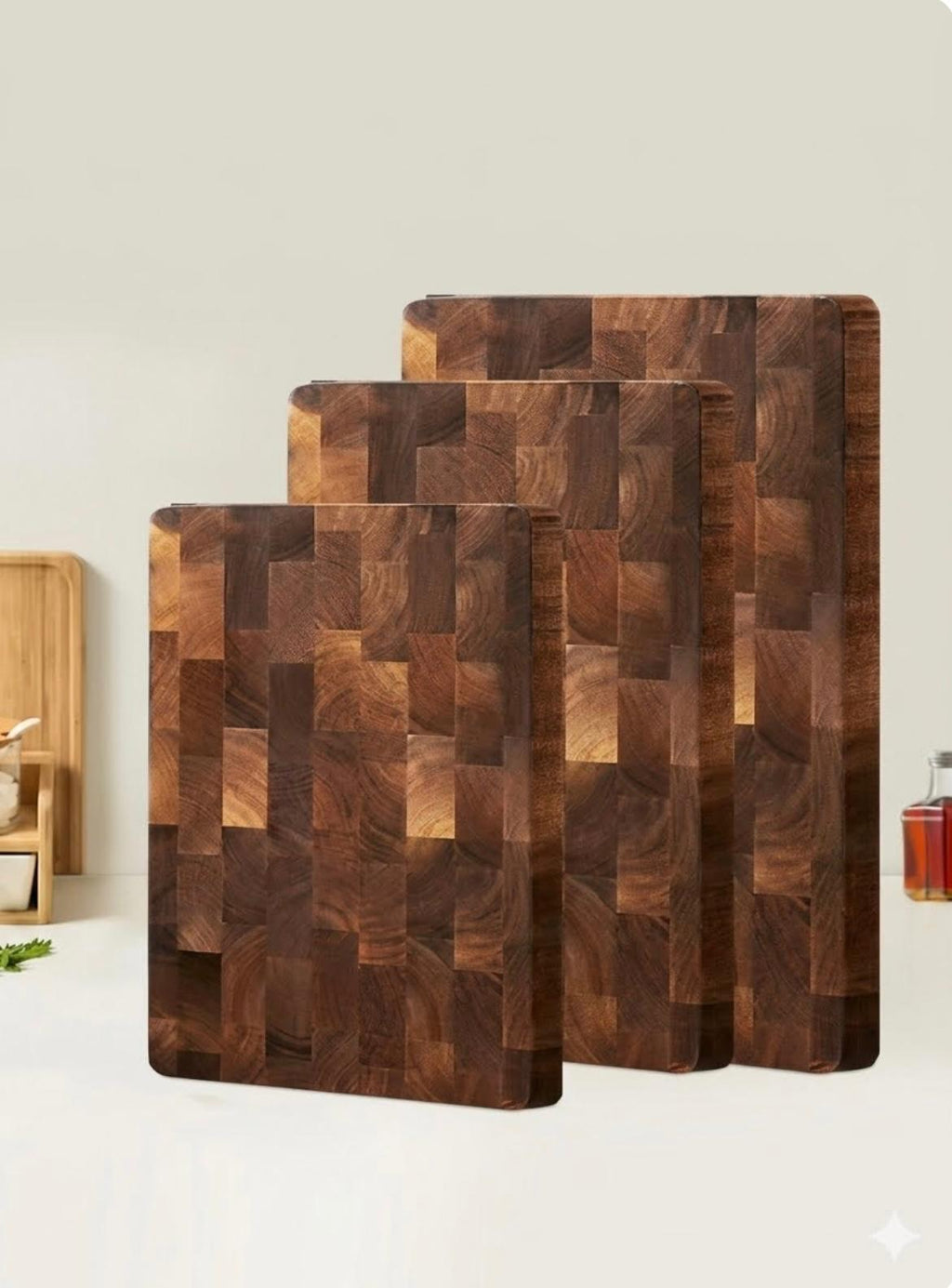 Thick Acacia Wood End-Grain Cutting Board – Heavy Duty Chopping Board for Kitchen, Gourmet Meat & Vegetable Prep, Reversible Surface