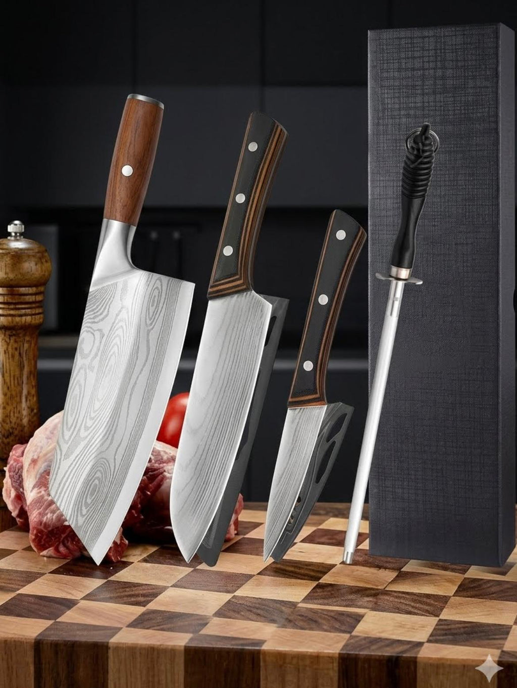 Kitchen Knife Set with Premium Gift Box, Professional High-Carbon Steel Chef Knives with Ergonomic Wooden Handles