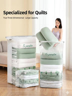 Vacuum Storage Bags for Quilts and Comforters, Space Saving Compression Bags with Patent Turbo-Max Valve, Tool-Free Sealing