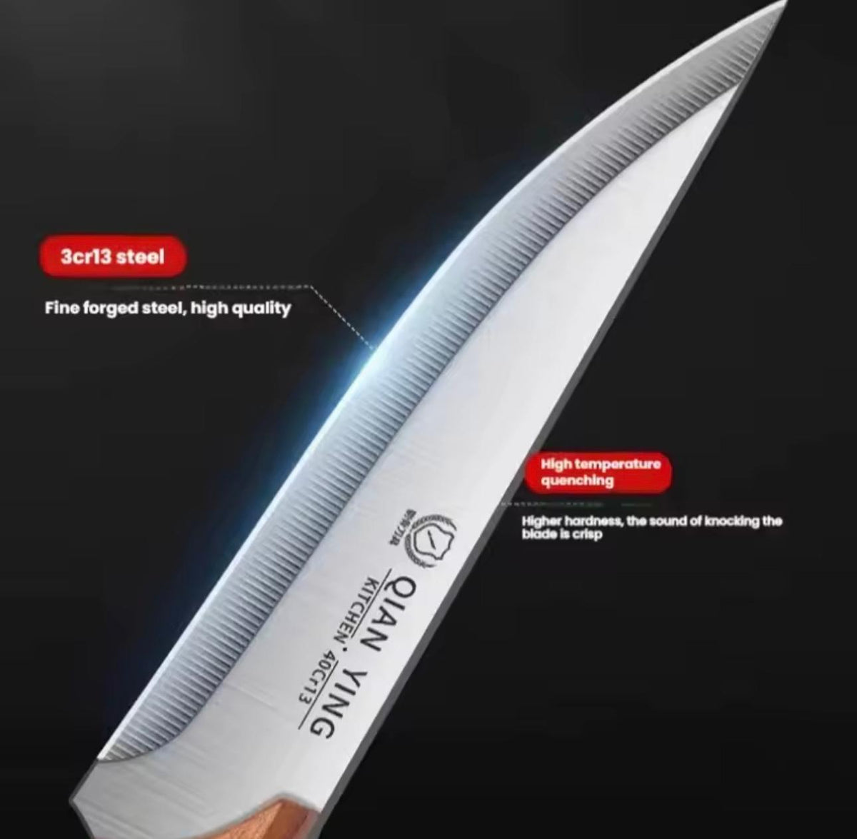 Stainless Steel Fillet Boning Knife  Chef's  Meat Cleaver Fish Slicing Knife with Wooden Handle