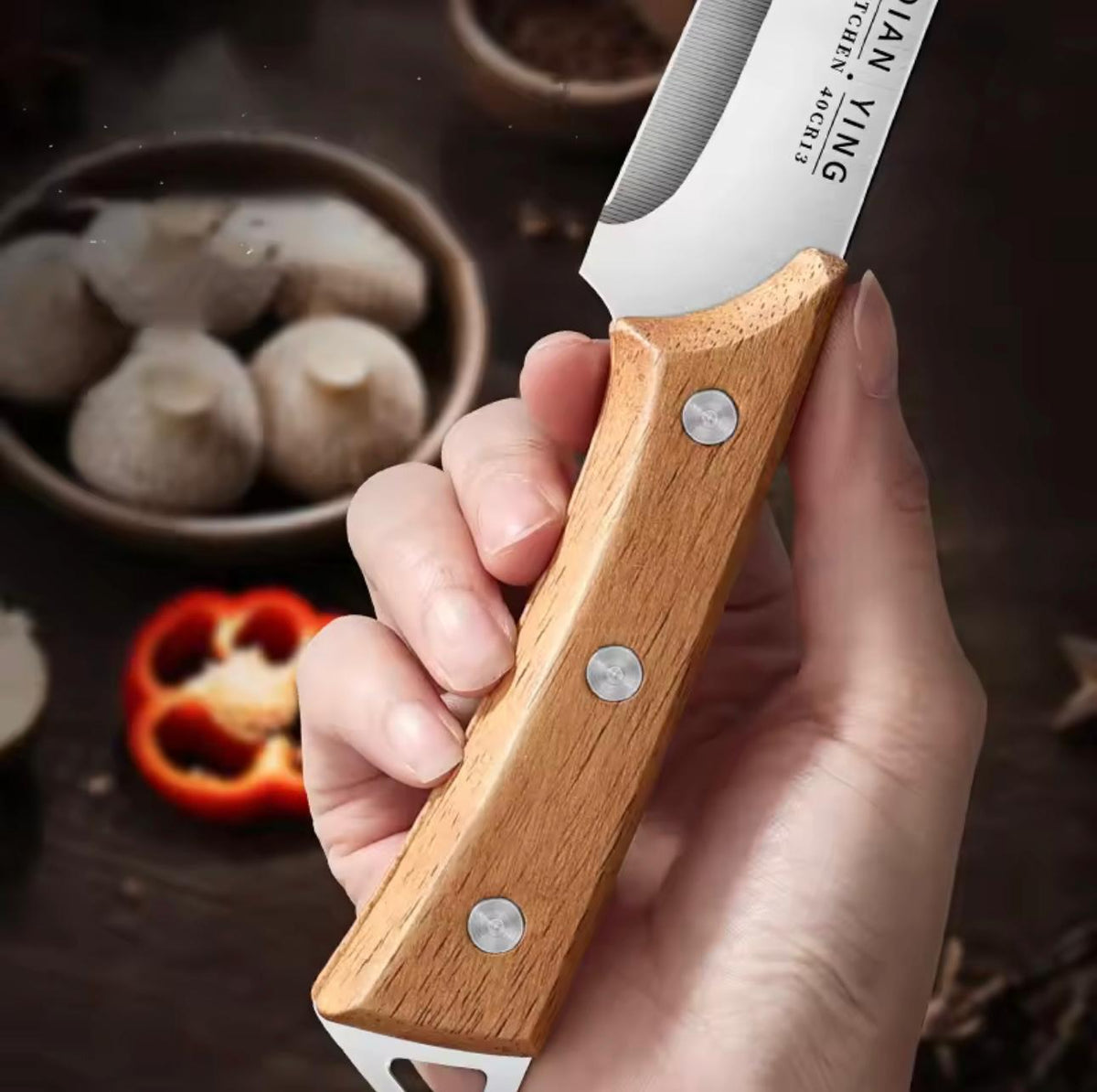 Stainless Steel Fillet Boning Knife  Chef's  Meat Cleaver Fish Slicing Knife with Wooden Handle