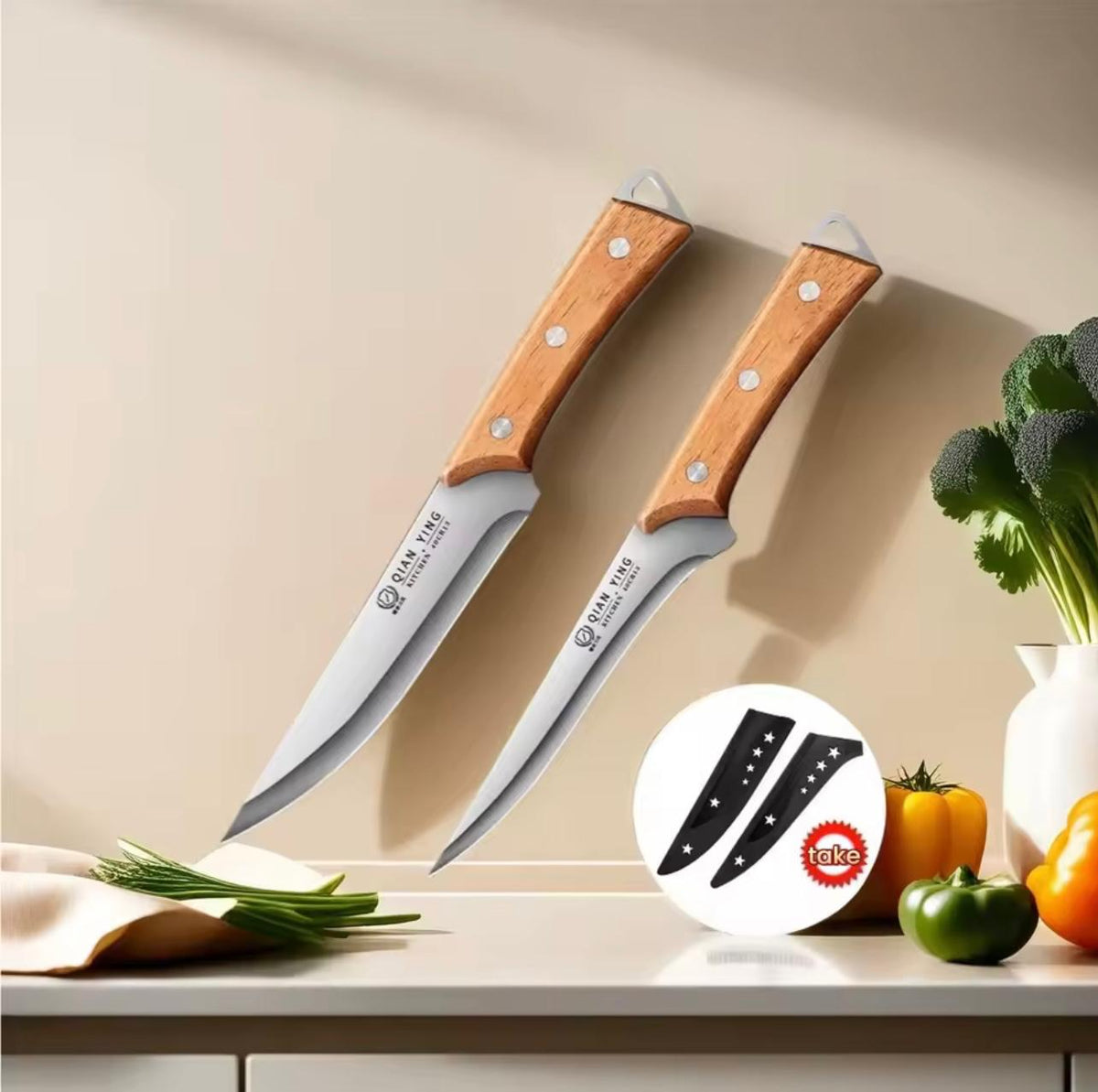 Stainless Steel Fillet Boning Knife  Chef's  Meat Cleaver Fish Slicing Knife with Wooden Handle