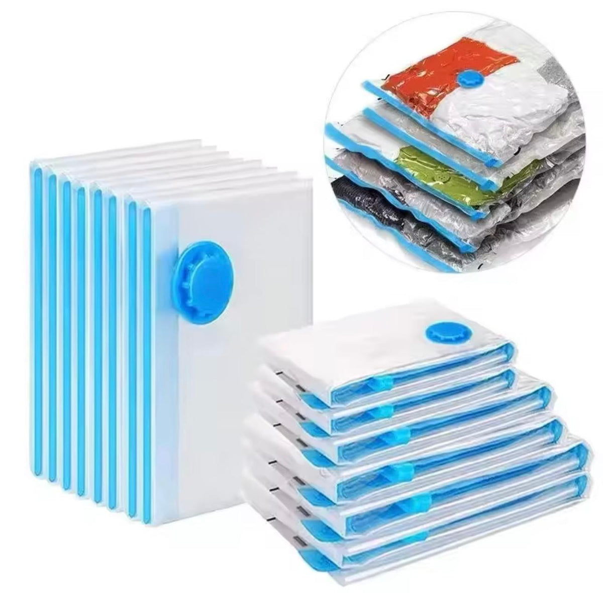 Vacuum Storage Bags Combo Set with Hand Pump, Space Saving Compression Bags for Clothes, Blankets, and Bedding