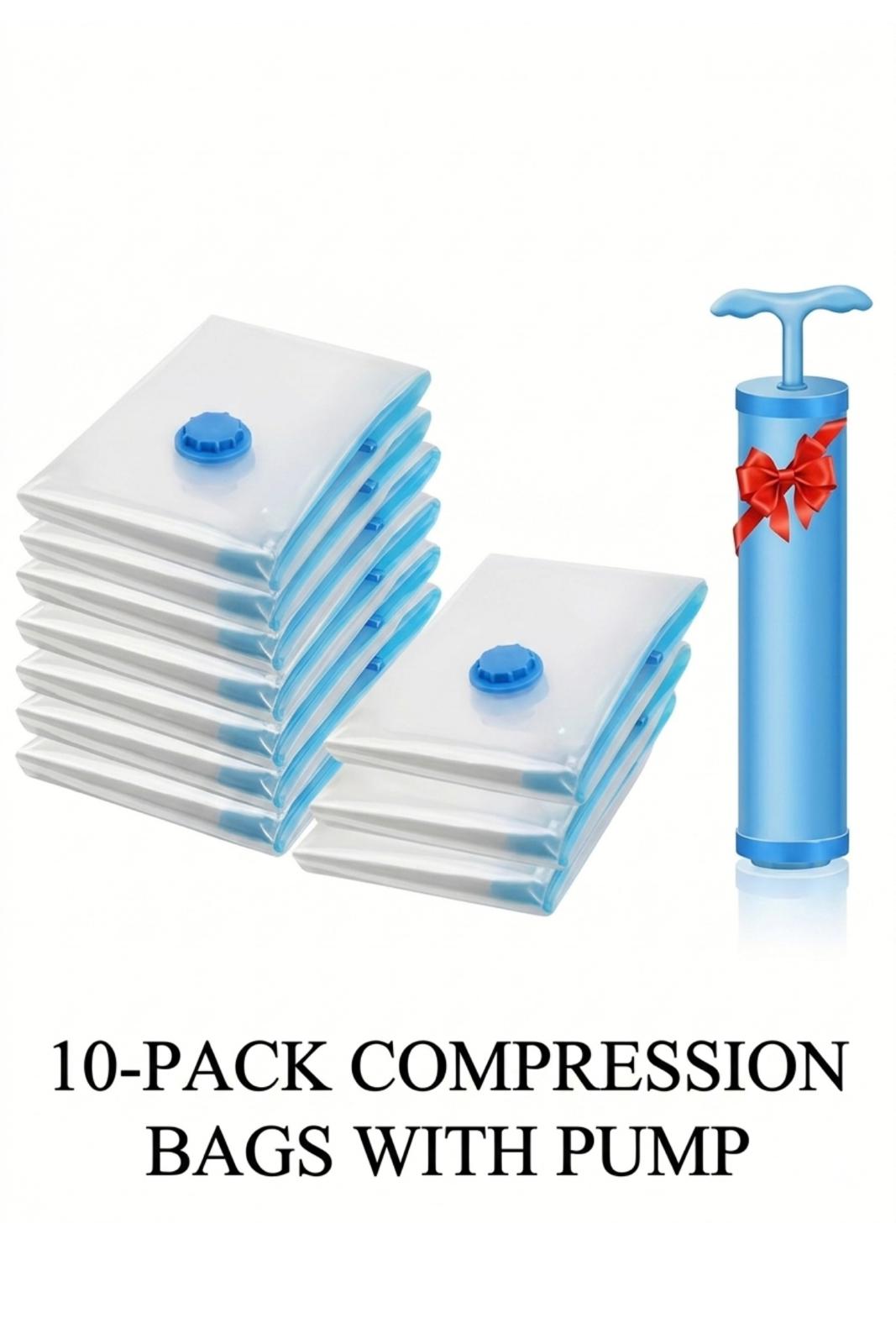 Vacuum Storage Bags Combo Set with Hand Pump, Space Saving Compression Bags for Clothes, Blankets, and Bedding