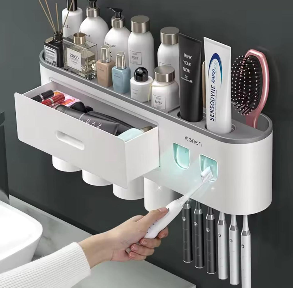 Toothbrush Holder Magnetic Adsorption Inverted Toothpaste Squeezer Double Automatic Toothpaste Dispenser
