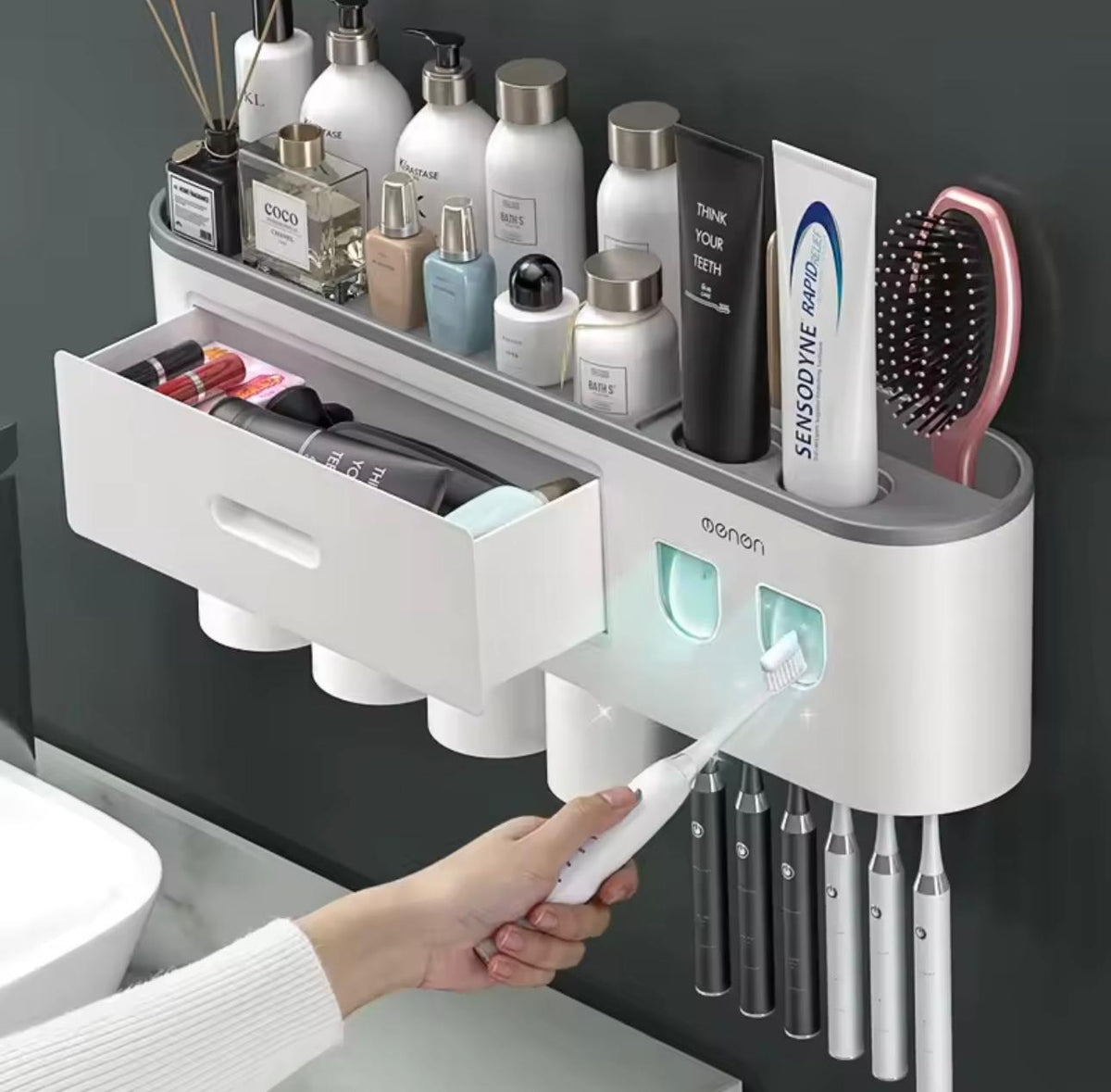 Toothbrush Holder Magnetic Adsorption Inverted Toothpaste Squeezer Double Automatic Toothpaste Dispenser